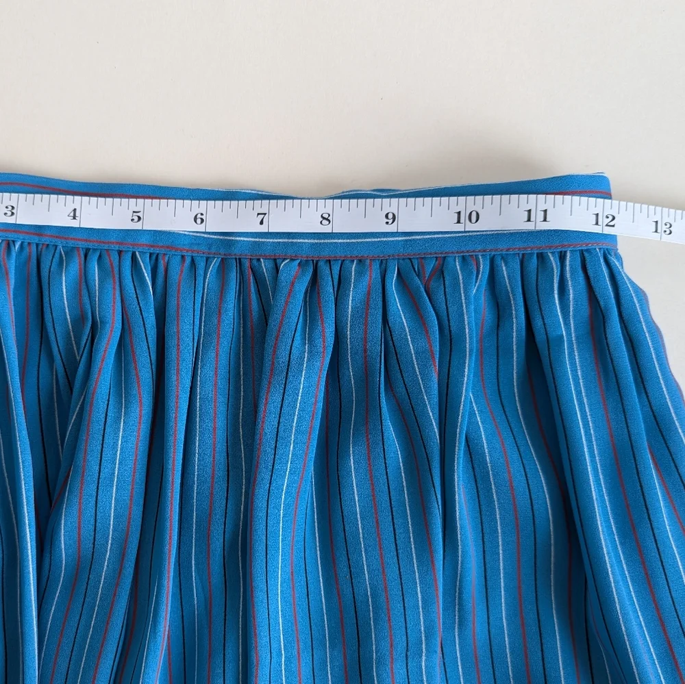 Vintage Secretary Style Stripe Set: Button Down Top Neck Bow A-line Skirt